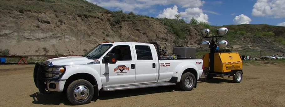 A image of a Pickup with a light trailer